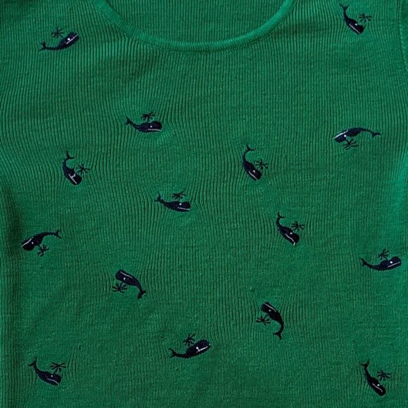 Vintage Green and Navy Blue Embroidered Whale Novelty Crew Neck Sweater Small - Picture 7 of 7